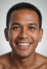 Obraz premium Portrait view of a regular happy smiling Marshall Islands man, ultra realistic, candid, social media, avatar image, plain solid background