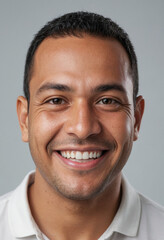 Obraz premium Portrait view of a regular happy smiling Samoa man, ultra realistic, candid, social media, avatar image, plain solid background