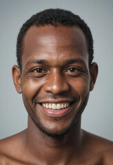 Obraz premium Portrait view of a regular happy smiling Solomon Islands man, ultra realistic, candid, social media, avatar image, plain solid background