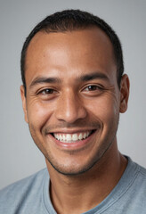 Obraz premium Portrait view of a regular happy smiling Samoa man, ultra realistic, candid, social media, avatar image, plain solid background