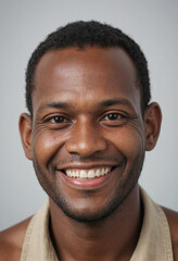 Obraz premium Portrait view of a regular happy smiling Solomon Islands man, ultra realistic, candid, social media, avatar image, plain solid background