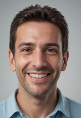 Obraz premium Portrait view of a regular happy smiling Argentina man, ultra realistic, candid, social media, avatar image, plain solid background