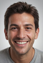 Obraz premium Portrait view of a regular happy smiling Argentina man, ultra realistic, candid, social media, avatar image, plain solid background