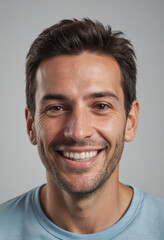 Fototapeta premium Portrait view of a regular happy smiling Argentina man, ultra realistic, candid, social media, avatar image, plain solid background