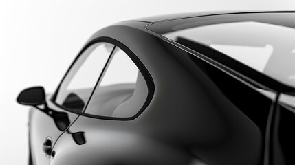 Fototapeta premium Car Side Window. Black Color Automotive Parts: Wheel, Lamp, Mirror, Shots from Front and Rear on White Background for Auto Industry