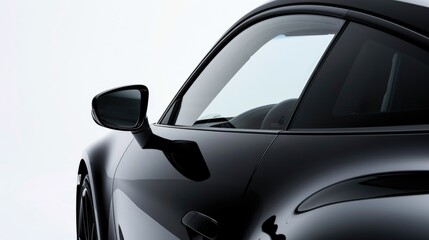 Fototapeta premium Car Side Window & Other Automotive Parts: Black Car Window, Wheel, Mirror, Luxury Vehicle Interior on White Studio Background