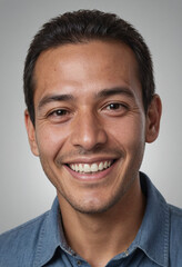 Obraz premium Portrait view of a regular happy smiling Ecuador man, ultra realistic, candid, social media, avatar image, plain solid background