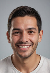 Obraz premium Portrait view of a regular happy smiling Paraguay man, ultra realistic, candid, social media, avatar image, plain solid background