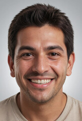 Obraz premium Portrait view of a regular happy smiling Paraguay man, ultra realistic, candid, social media, avatar image, plain solid background