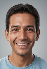 Fototapeta premium Portrait view of a regular happy smiling Peru man, ultra realistic, candid, social media, avatar image, plain solid background