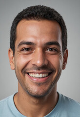 Fototapeta premium Portrait view of a regular happy smiling Venezuela man, ultra realistic, candid, social media, avatar image, plain solid background
