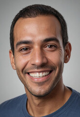 Obraz premium Portrait view of a regular happy smiling Venezuela man, ultra realistic, candid, social media, avatar image, plain solid background