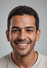 Obraz premium Portrait view of a regular happy smiling Venezuela man, ultra realistic, candid, social media, avatar image, plain solid background