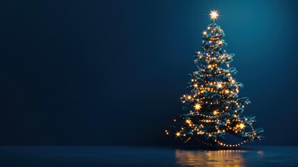 Illuminated Christmas Tree Against a Dark Blue Background