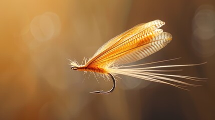 Fototapeta premium Fly Fishing Lure. Artificial Fly with Feather Used as Fishing Equipment