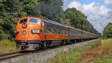 Obraz premium Passenger Train Traveling Through Countryside