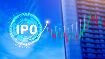 IPO, Initial public offering concept, virtual IPO word with stock graph for boosting the growth by IPO process for background.