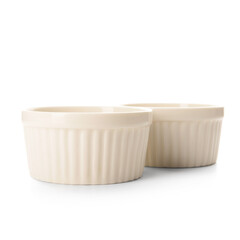 Ceramic white bowls on white background