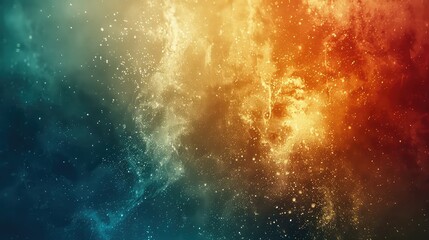 Obraz premium Glowing orange and blue particles of light and smoke float through space