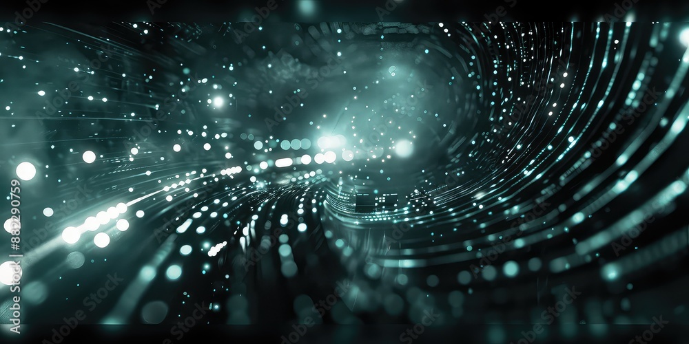 Canvas Prints glowing teal green particles form a digital data tunnel