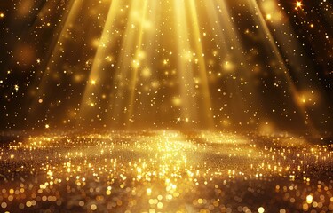 Golden glitter background with glowing lights and sparkles