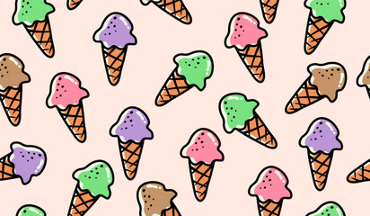 Cute ice cream pattern background vector design