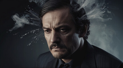 Fototapeta premium Burnout concept. Mad, angry, conflict person. 