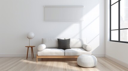 Modern minimalist living room with clean lines, neutral tones, and sleek furniture creating a serene and uncluttered space perfect for contemporary interior design High Resolution picture, ,