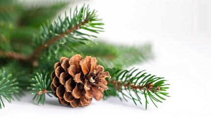 Fototapeta premium Christmas Greenery. Winter Background with Pine Tree, Cone, and Tree Branches