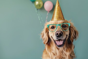 Dog Party Hat. Cute Dog in Birthday Party with Party Hat and Comical Glasses