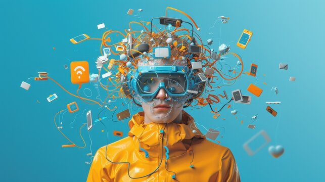 Digital Overload: Juggling Social Media Chaos in Psychedelic Colors