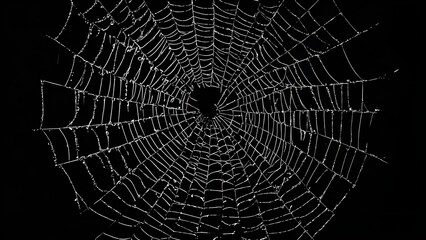 Real creepy spider webs hanging on black banner
