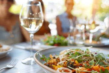 Group of happy young mix race people having lunch outdoors in Amsterdam street restaurant. Life style concept with friends having fun together on summer holiday