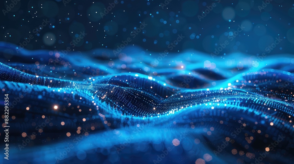 Poster glowing blue lines forming a dynamic data network
