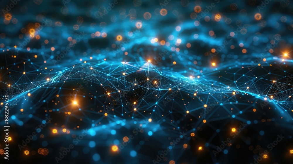 Poster Glowing blue lines forming a dynamic data network