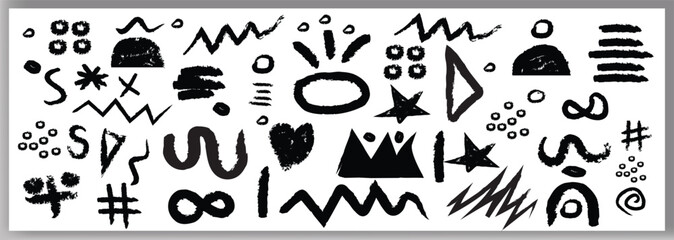 Abstract doodle brush shape geometric paint. Grunge graphic modern abstract collage element vector.