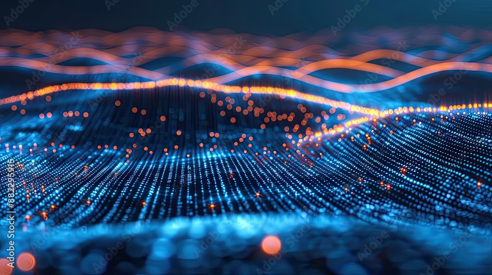 Poster Glowing blue lines forming a dynamic data network