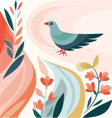Obraz premium A colorful bird with abstract floral vector design illustrations is isolated on a transparent background.