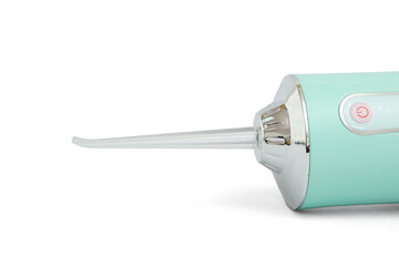 Oral irrigator on grey background, closeup