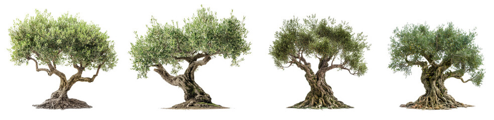 set of olive trees with high quality isolated on transparent or white background