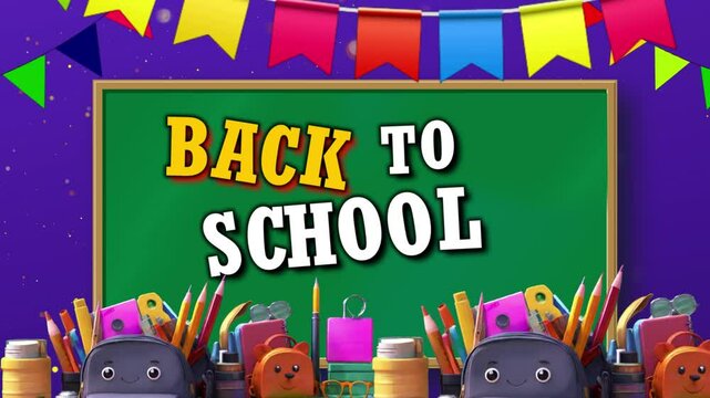 Back to School Text Animation on Green Board with a lot of school supplies and Hanging Graphics | Vibrant Motion Graphi