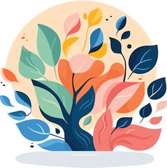 Naklejka premium Abstract painting of a colorful tree with the flowers and plants isolated on a transparent background for wall art, print, t-shirt design,