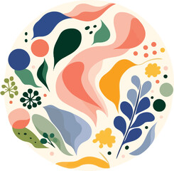 Fototapeta premium Colorful abstract graphic elements with flower and leaves vector illustrations are isolated on transparent background.