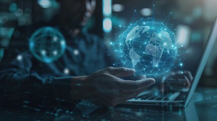 Global Network Connection in the Hands of a Businessman