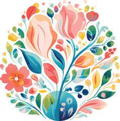 Colorful tropical flower vector illustrations are isolated for wall painting and t-shirt design, muted color floral illustration.