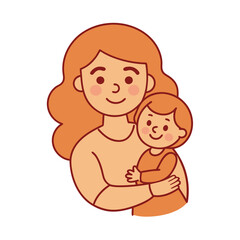Cute mother and child cartoon vector for printables, clipart, and line art Mother's Day designs.