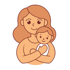 Cute mother and child cartoon vector for printables, clipart, and line art Mother's Day designs.