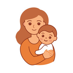 Cute mother and child cartoon vector for printables, clipart, and line art Mother's Day designs.