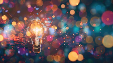 Glowing Lightbulb with Colorful Bokeh