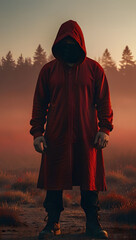 Mysterious Red Haze Surrounding Hooded Silhouette